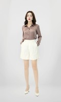 SIXDO Beige Stripe Linen Shorts